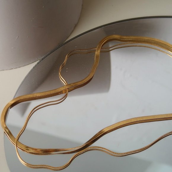 NEW 18K Gold Plated Layered Snake Chain Necklace - Picture 2 of 9